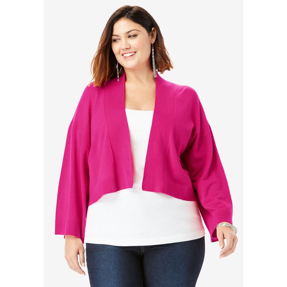 Roaman's Cropped Kimono Sleeve Open Front Cardigan Pink Size 12